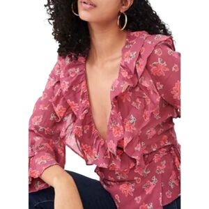 Free People Rose Pink Floral Ruffle Blouse